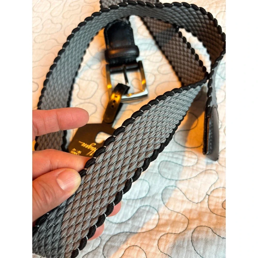 Walter Hagen Mens Braided Golf Belt Grey Black Elastic Stretch Size Large 38-40